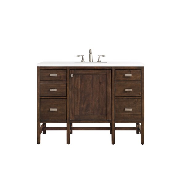 James Martin Vanities Addison 48in Single Vanity, Mid-Century Acacia w/ 3 CM White Zeus Quartz Top E444-V48-MCA-3WZ - main
